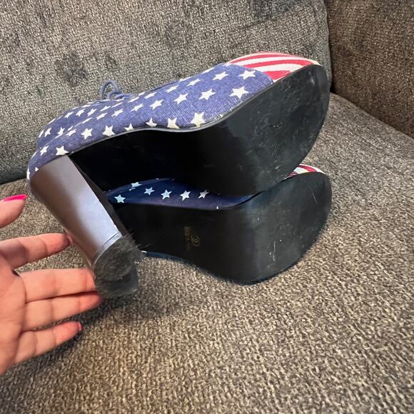 Gojane Platform Boots Women Sz 9 Red White Blue Stripes Stars USA Flag Patriotic - Picture 6 of 9